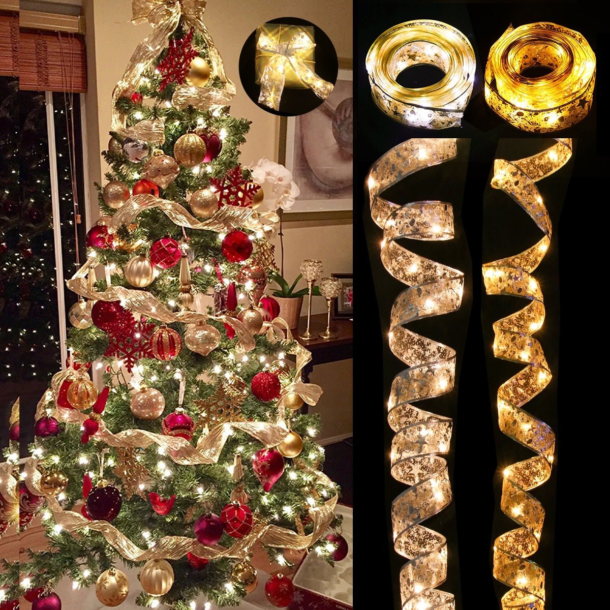 Ribbon Fairy Light Christmas Decoration