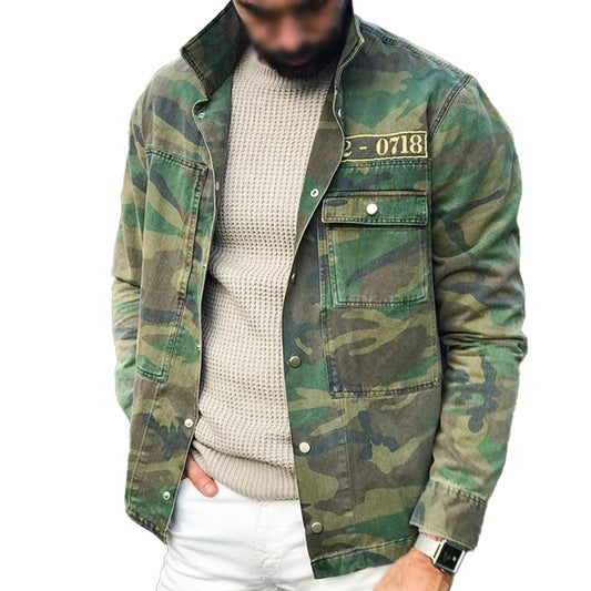 【24-hour shipping】Men's Vintage Camo Lapel Multi-Pocket Jacket 97211512Y